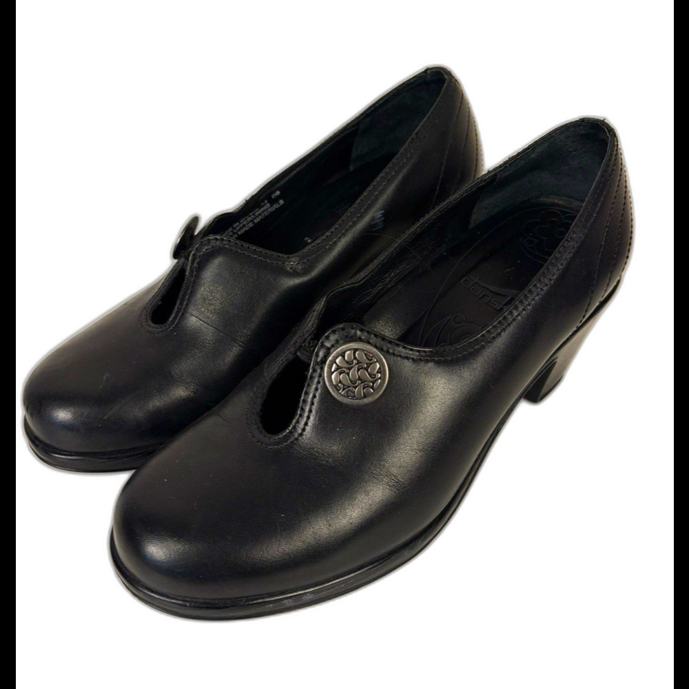 Dansko Brianna Black Leather Medallion Slip-On Heels Pumps EU 37 US 7 Classic